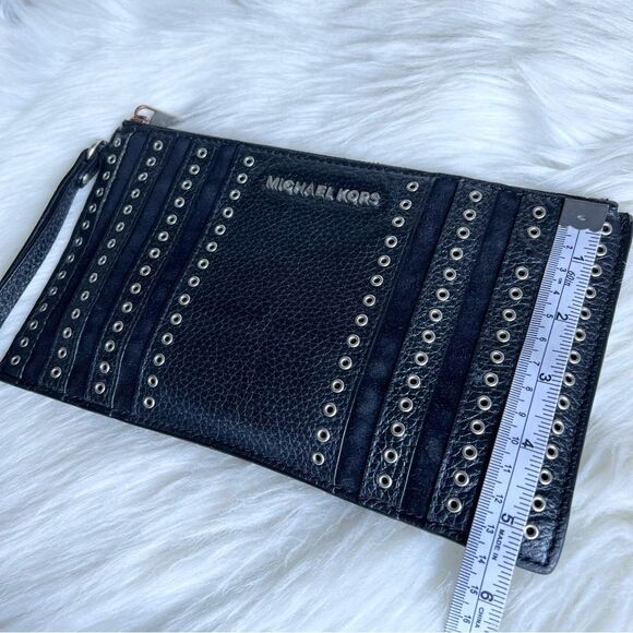 MICHAEL KORS Mini Black Leather Suede Studded Clutch Grommets Wristlet Rock Punk - Picture 14 of 15